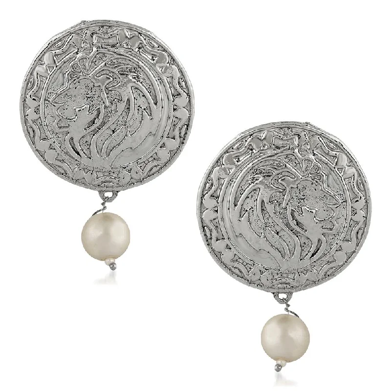 elegant earrings for women-Mahi Rhodium Plated Artificial Pearl Traditional Dangler Earrings for Women (VECJ100223)