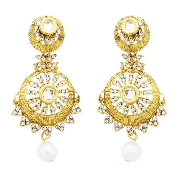 round stud earrings for women-Jheel Gold Plated Austrian Stone Pearl Drop Dangler Earrings - 2900253B