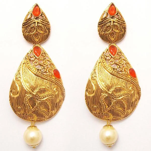 dangly earrings for women-Kriaa Zinc Alloy Gold Plated Stone Dangler Earring - 1307202A