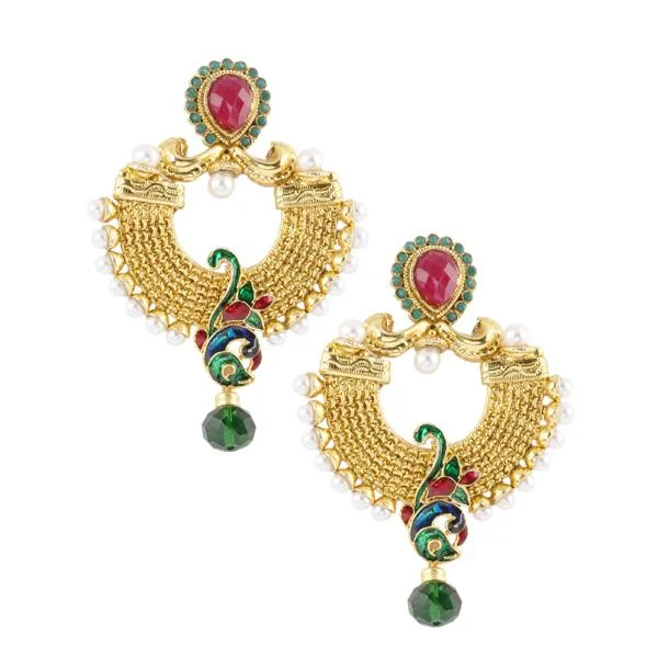 trendy earrings for women-Kriaa Meenakari Stone Peacock Design Dangler Earrings - 1303708