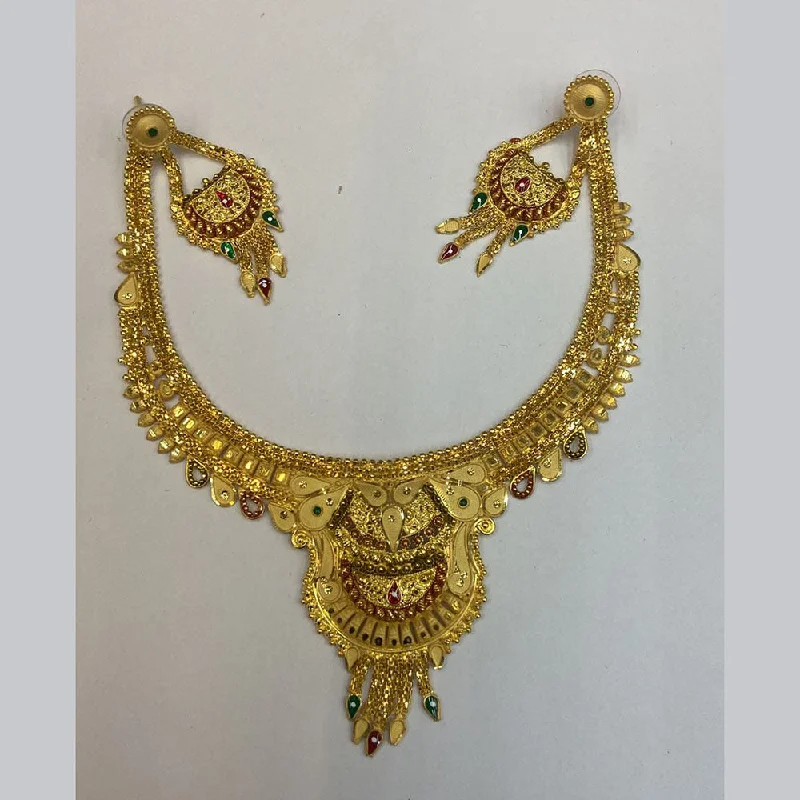 designer ring and chain necklaces for women-The Jangid Arts Gold Plated Necklace Set