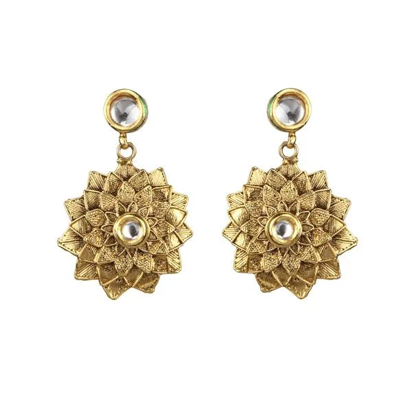 thick hoop earrings for women-Kriaa Kundan Zinc Alloy Gold Plated Dangler Earring - 1307338