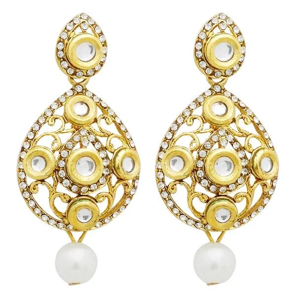 tassel earrings for women-Jheel Stone Gold Plated Pearl Drop Dangler Earrings - 2900236B