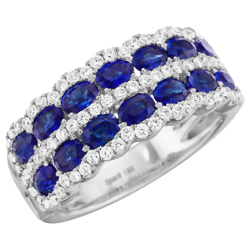 contemporary diamond engagement rings for women-Oval Sapphire & Diamond Scalloped Wedding Band Stackable Ring 18K