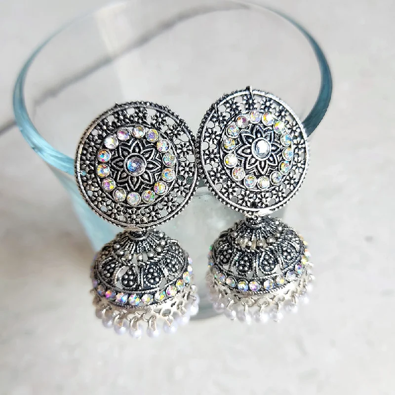 trendy earrings for women-H K Fashion Silver Plated Austrian Stone Jhumki Earrings