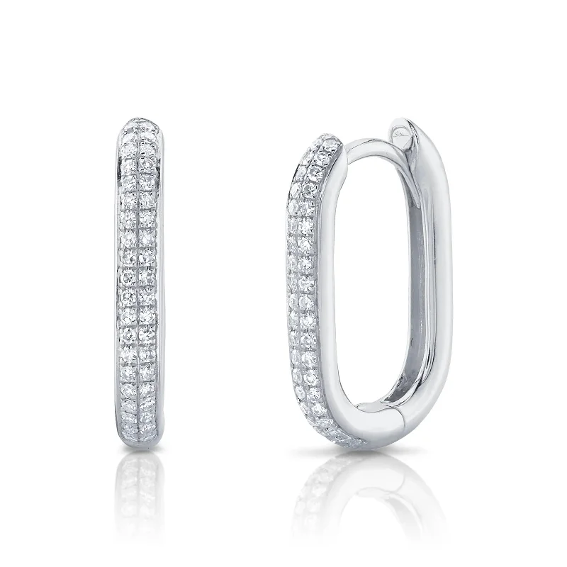 butterfly earrings for women-Diamond Oblong Hoop Earrings