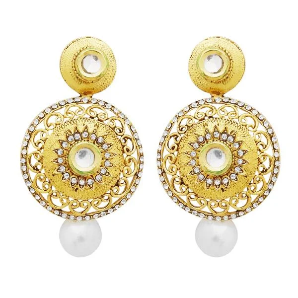 tassel drop earrings for women-Jheel Gold Plated Austrian Stone Pearl Drop Dangler Earrings - 2900254B