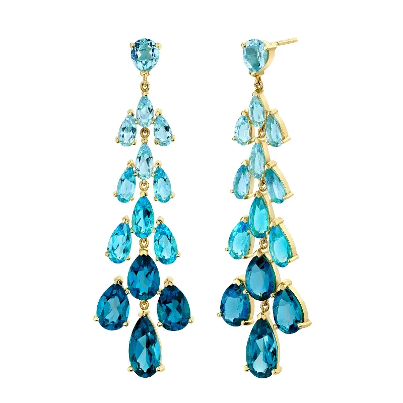 flower earrings for women-Blue Topaz Ombre Chandelier Earrings