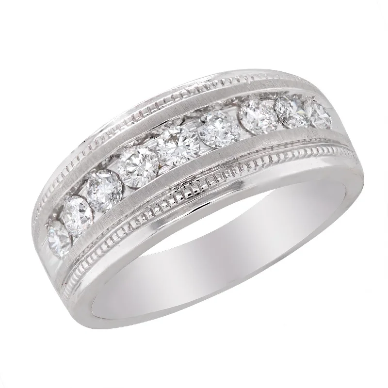 wedding set engagement rings for women-WHITE GOLD MEN'S WEDDING BAND WITH CHANNEL SET DIAMONDS, .99 CT TW