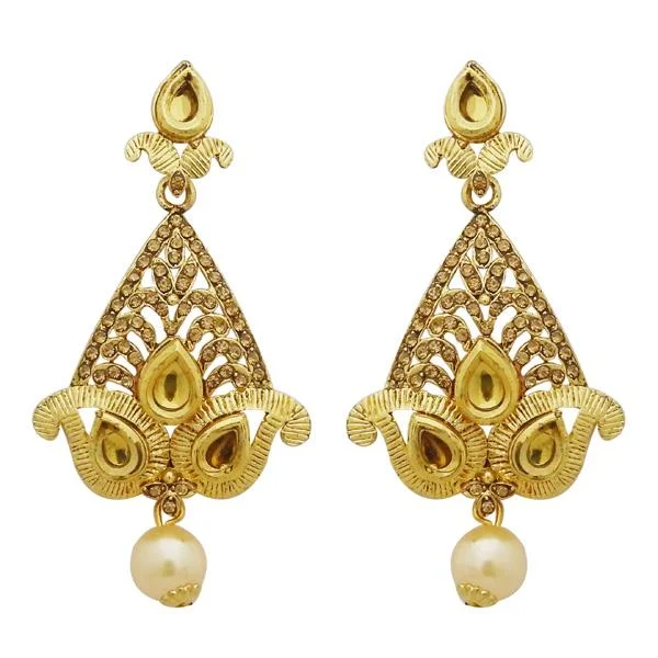 trendy earrings for women-Jheel Gold Plated Stone Pearl Drop Dangler Earrings - 2900232A