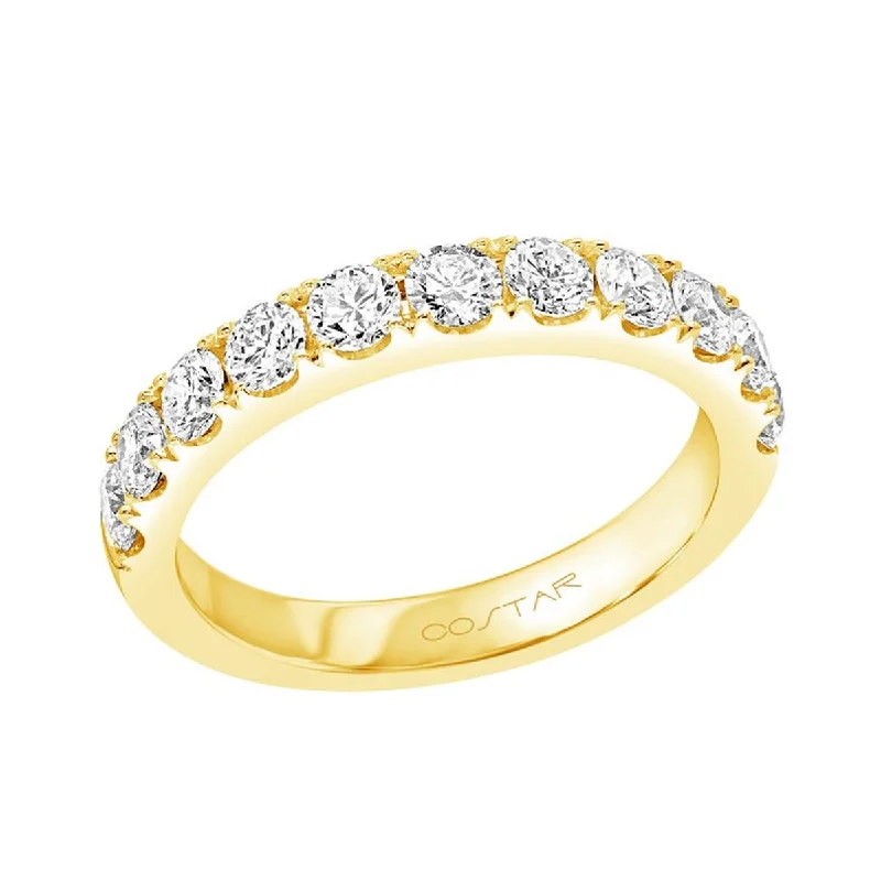 unique solitaire engagement rings for women-CLASSIC YELLOW GOLD WEDDING BAND WITH 11 DIAMONDS, 1.00 CT TW