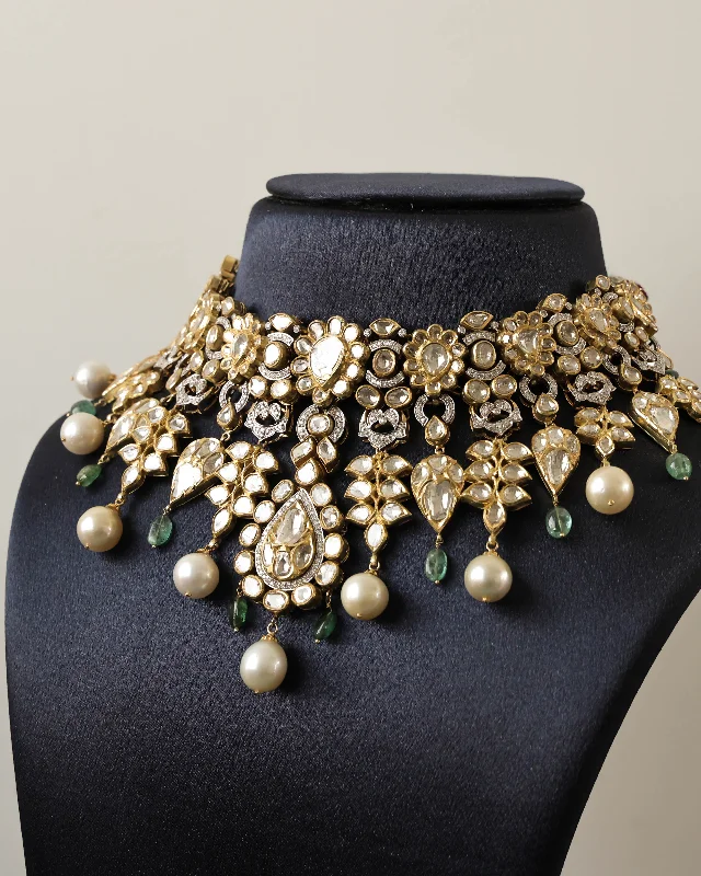 ring and chain necklaces for women-Shiza Jadau Polki And Diamond Necklace