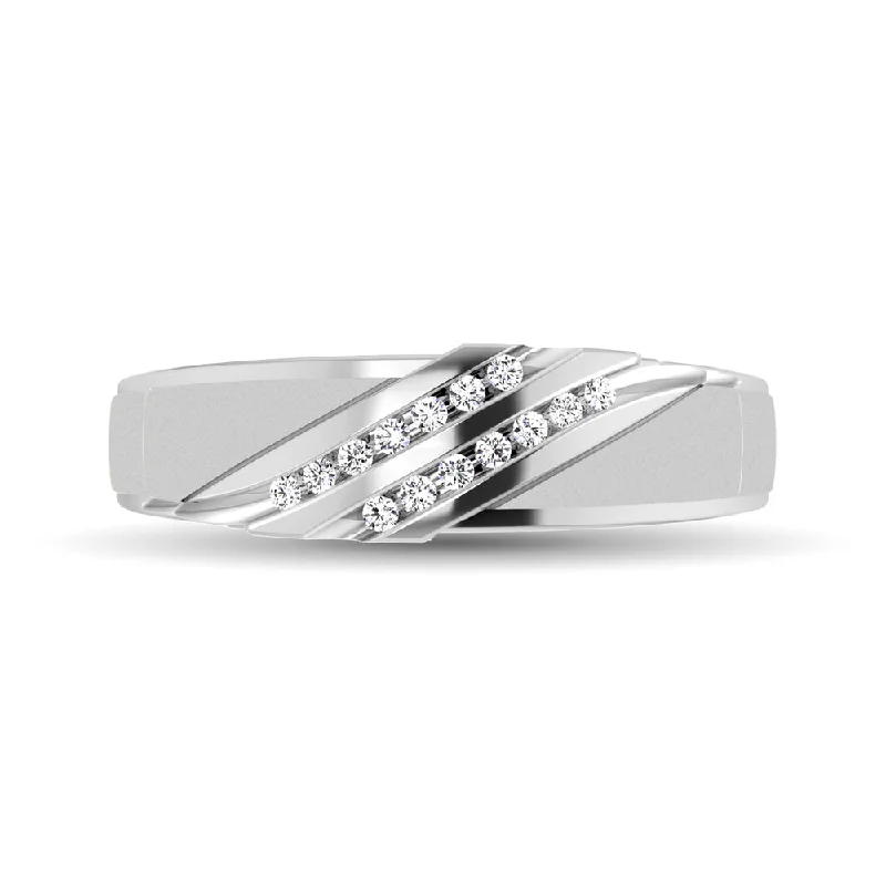 floral engagement rings for women-Diamond Accent 1/10 Ctw Ladies  Slant Wedding Band in 10K White Gold