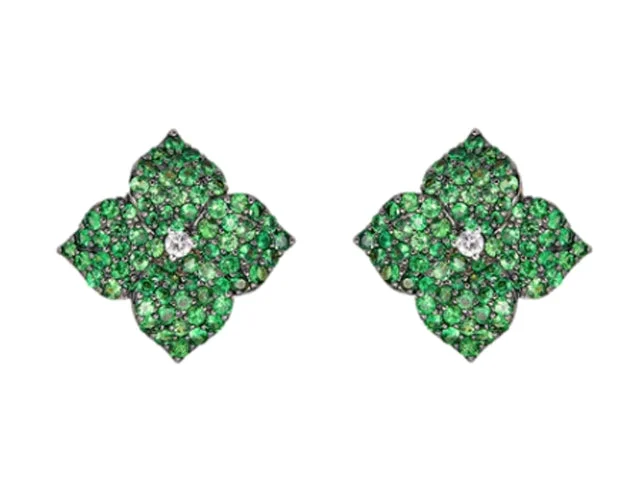 tassel drop earrings for women-Tsavorite Garnet Diamond Flower Earrings