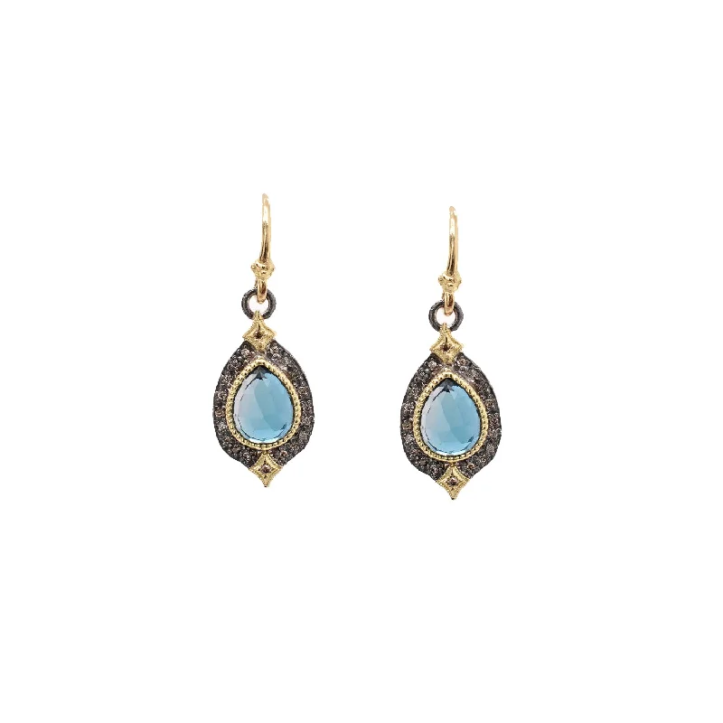 long drop earrings for women-London Blue Topaz & Champagne Diamond Crivelli Hook Earrings