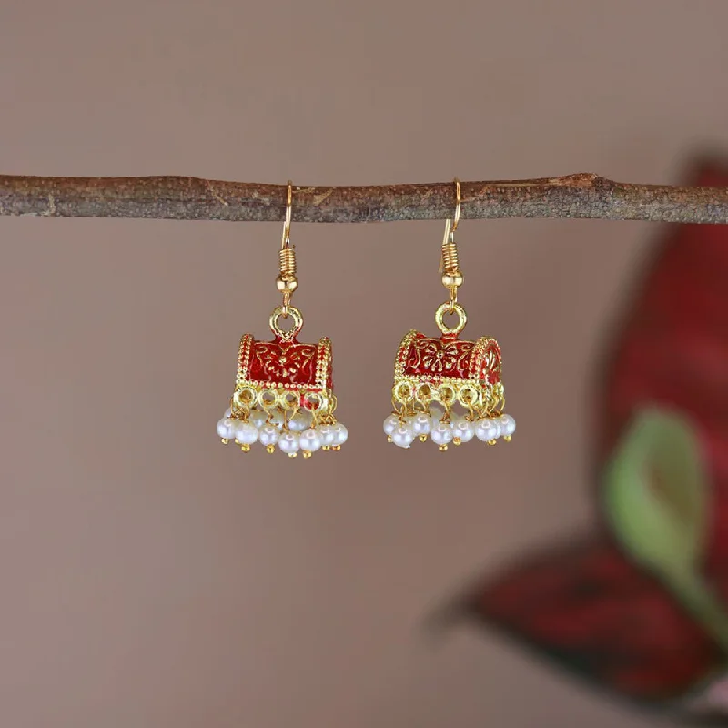 tassel earrings for women-Etnico Gold Plated Traditional Meenakari Handcrafted Red Pearl Jhumki Earrings for Women/Girls(E3074R)