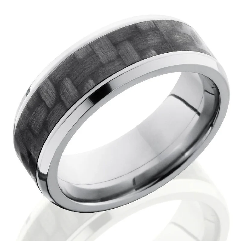 classic solitaire engagement rings for women-Lashbrook 8mm Titanium Men's Flat Wedding Band Ring with 5mm Carbon Fiber Inlay