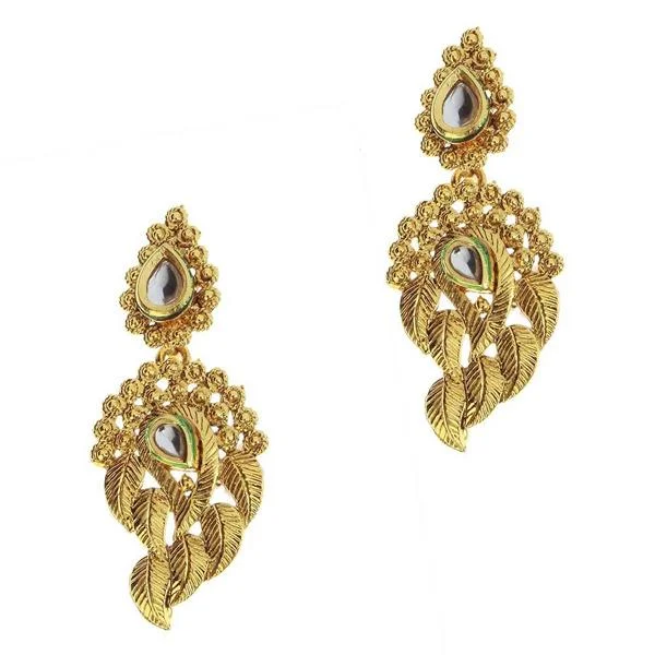 drop earrings for women-Kriaa Kundan Gold Plated Zinc Alloy Danglers earring - 1307221