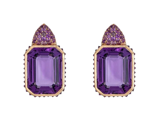 large gold earrings for women-18k Rose Gold Amethyst Pietra Reverse Earrings