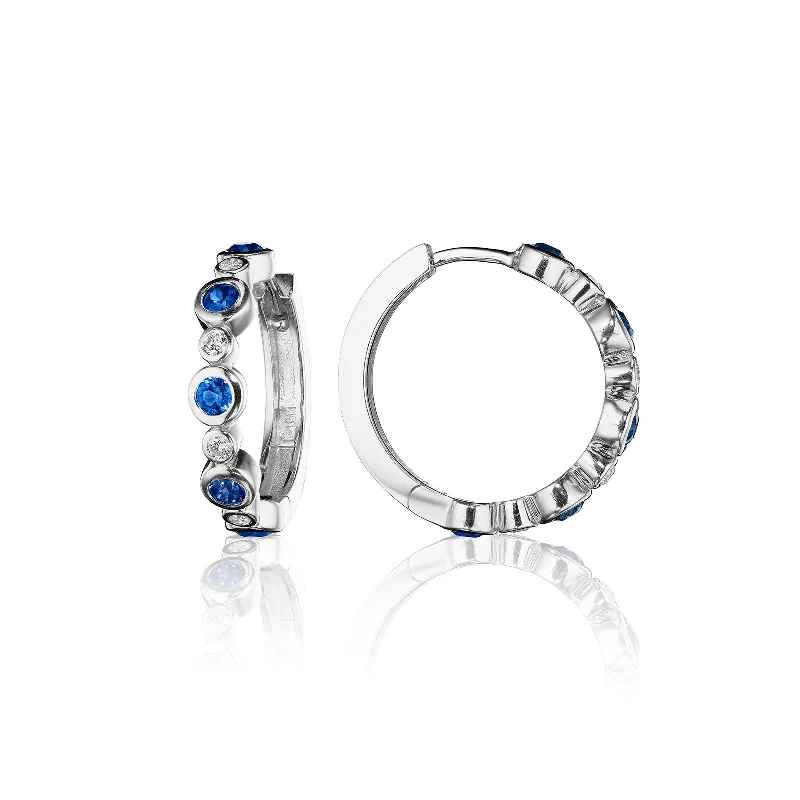 geometric earrings for women-Blue Sapphire & Diamond Aura Hoop Earrings