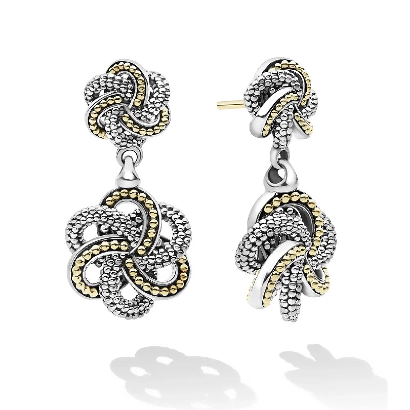 butterfly earrings for women-Two Tone Love Knot Drop Earrings