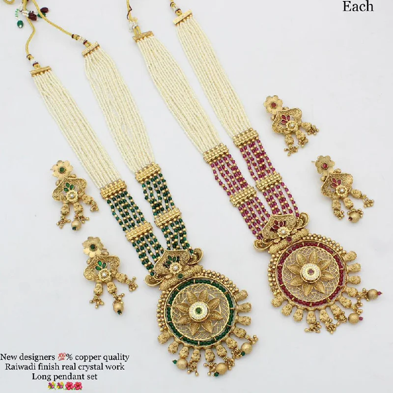 elegant circle ring necklaces for women-Manisha Jewellery Gold Plated Long  Moti Necklace Set