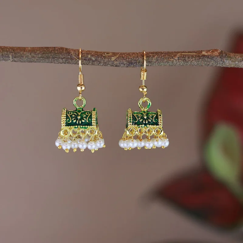 bold earrings for women-Etnico Gold Plated Traditional Meenakari Handcrafted Green Pearl Jhumki Earrings for Women/Girls(E3074G)