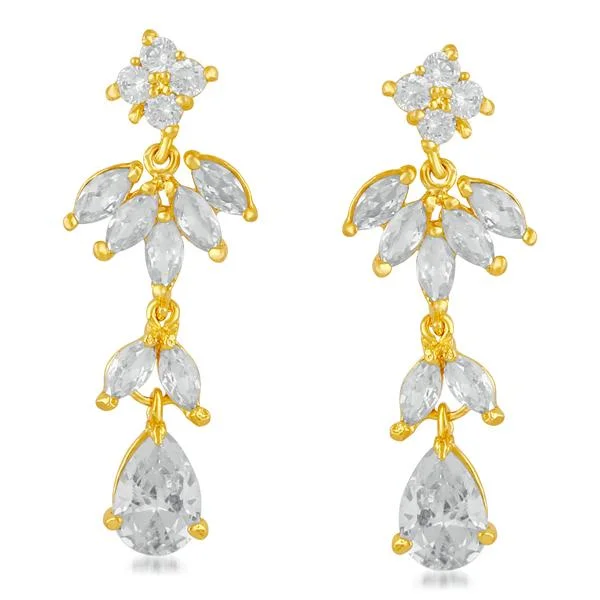 flower earrings for women-Suhagan AD Stone Gold Plated Dangler Earrings - FBE0023