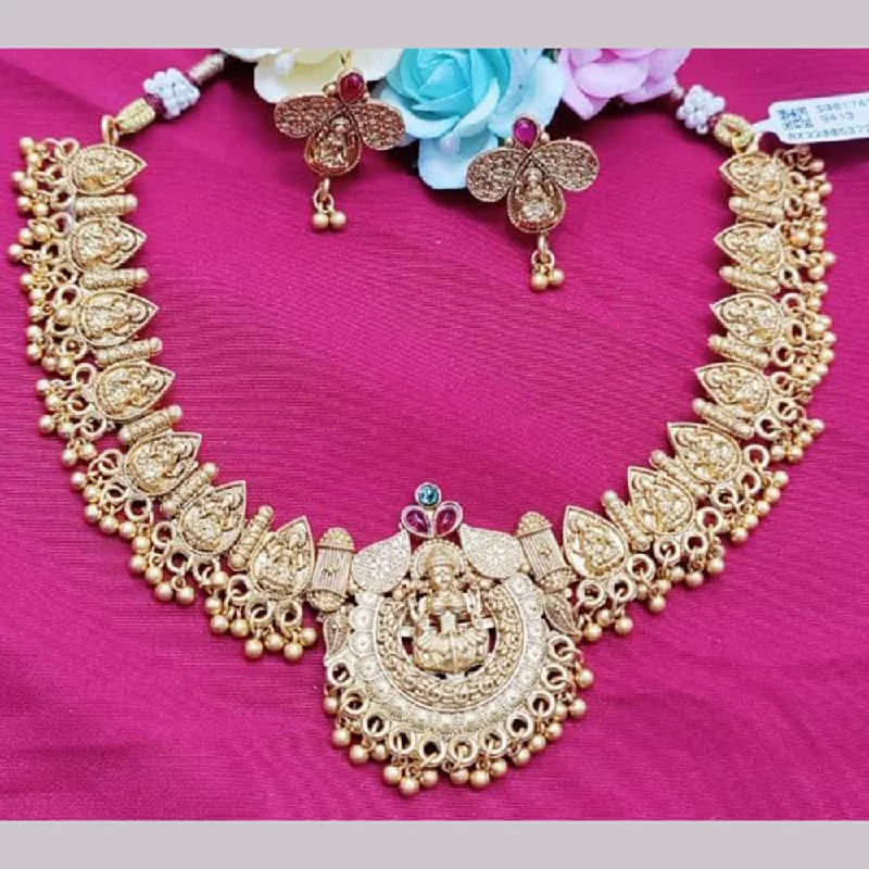 luxury ring necklaces for women-Pooja Bagles Gold Plated Temple Necklace Set