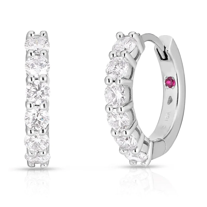 clip-on earrings for women-Diamond Single Line Hoop Earrings