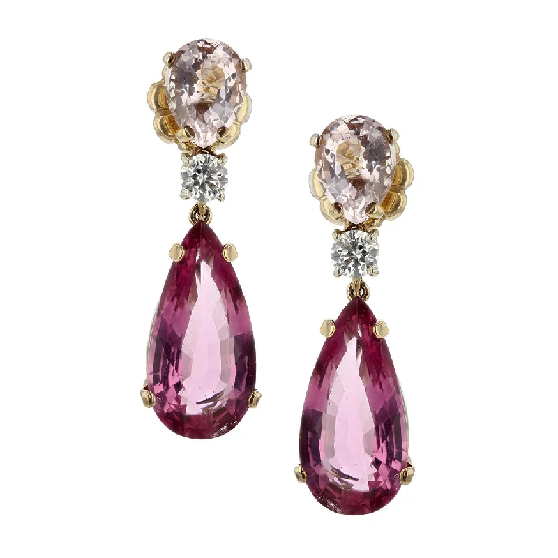 bold earrings for women-Tourmaline, Morganite and Diamond Drop Earrings