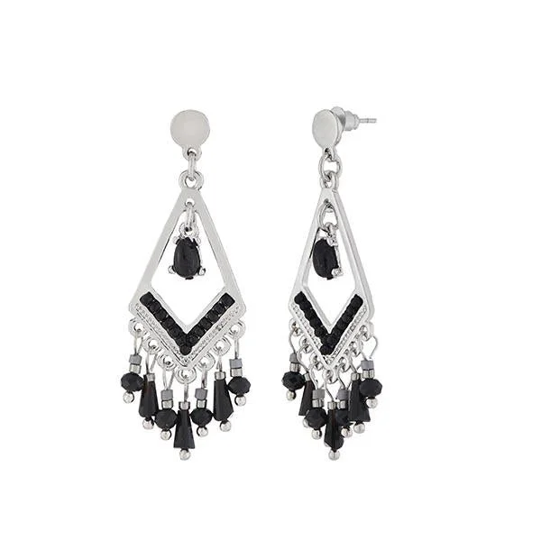 luxurious earrings for women-Urthn Black Stone Silver Plated Dangler Earrings - 1312512B