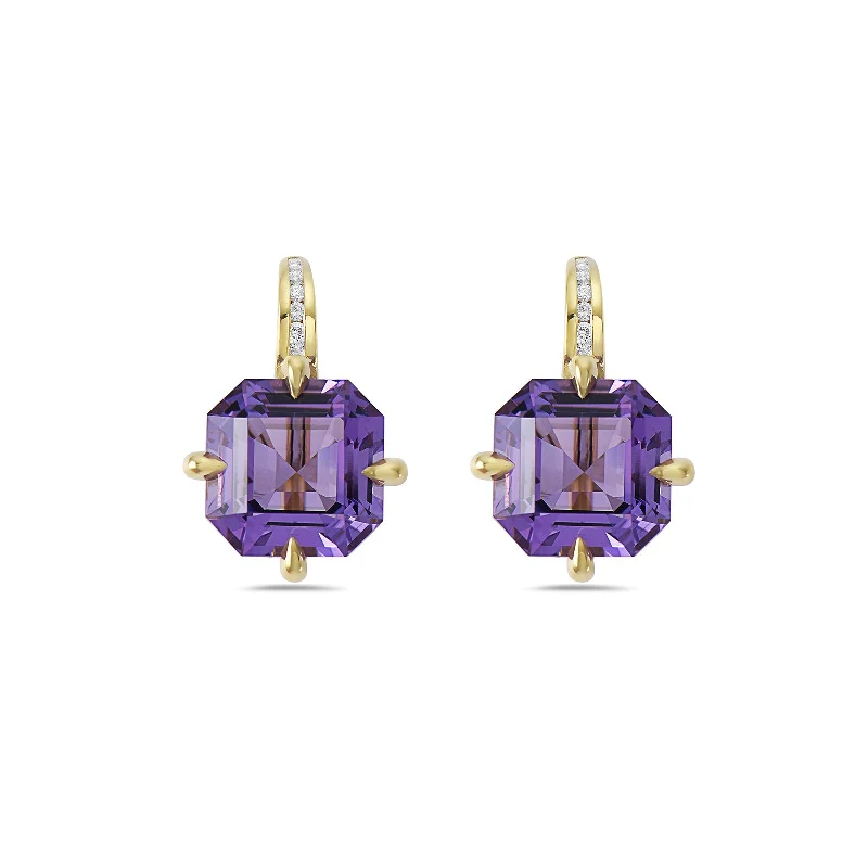 clear gemstone earrings for women-Amethyst & Diamond Pastel Earrings