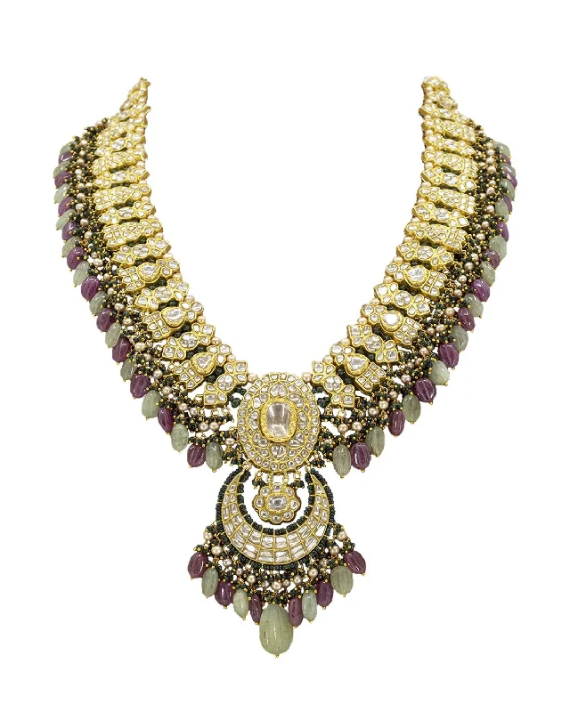 gold ring necklaces for women-Praju Polki Long Necklace