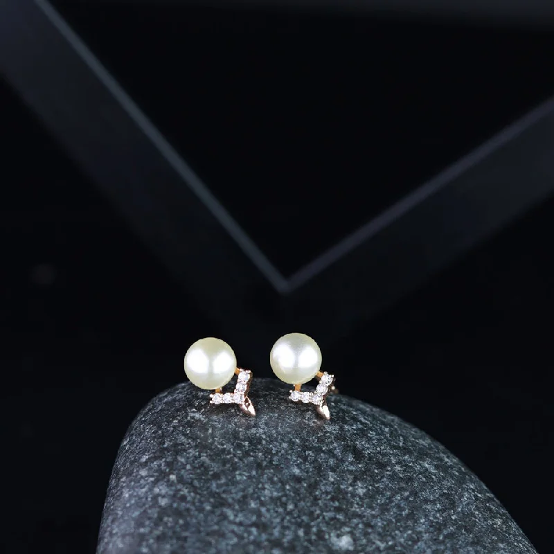 luxurious earrings for women-Etnico Valentine's Special Rose Gold -Plated & White Contemporary Studs Earrings for Women (E2973)