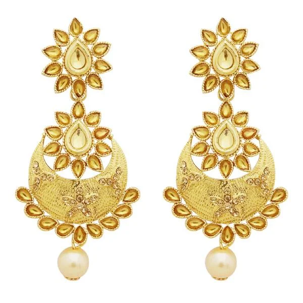 silver stud earrings for women-Jheel Kundan Stone Gold Plated Pearl Drop Dangler Earrings - 2900222A