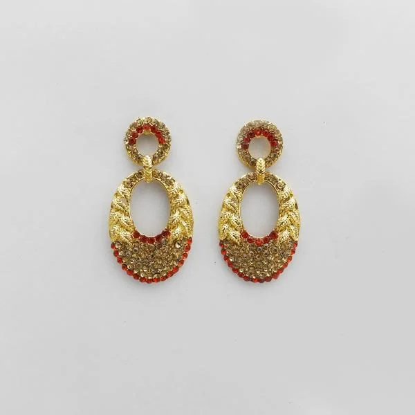 twisted earrings for women-Kriaa Orange Austrian Stone Gold Plated Dangler Earrings - 1312711F