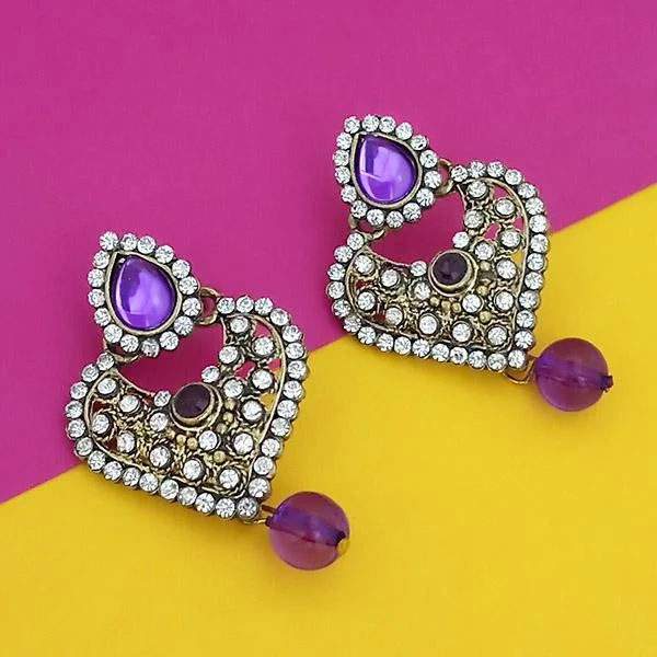 hollow earrings for women-Kriaa Purple Kundan Austrian Stone Gold Plated Dangler Earrings