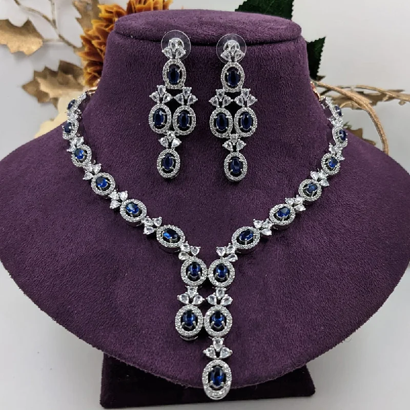 delicate gemstone ring necklaces for women-Manisha Jewellery Silver Plated AD Stone Necklace Set