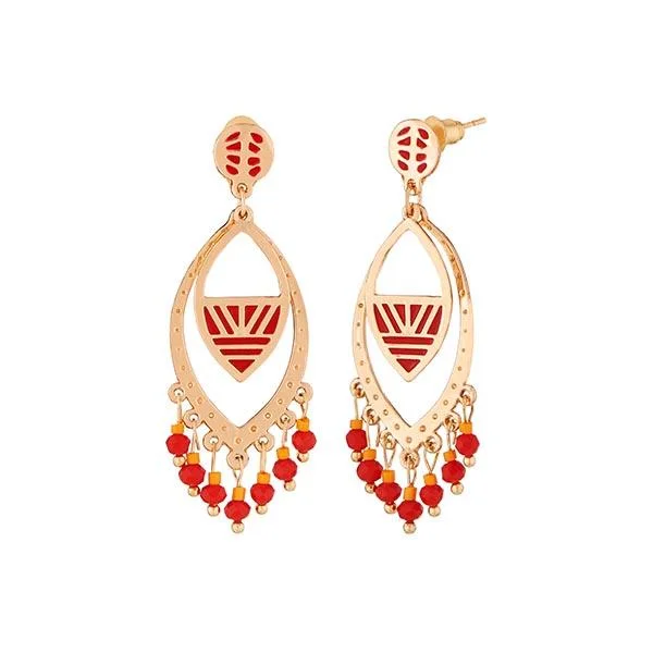 small hoop earrings for women-Urthn Red Meenakari Gold Plated Dangler Earrings - 1312516A