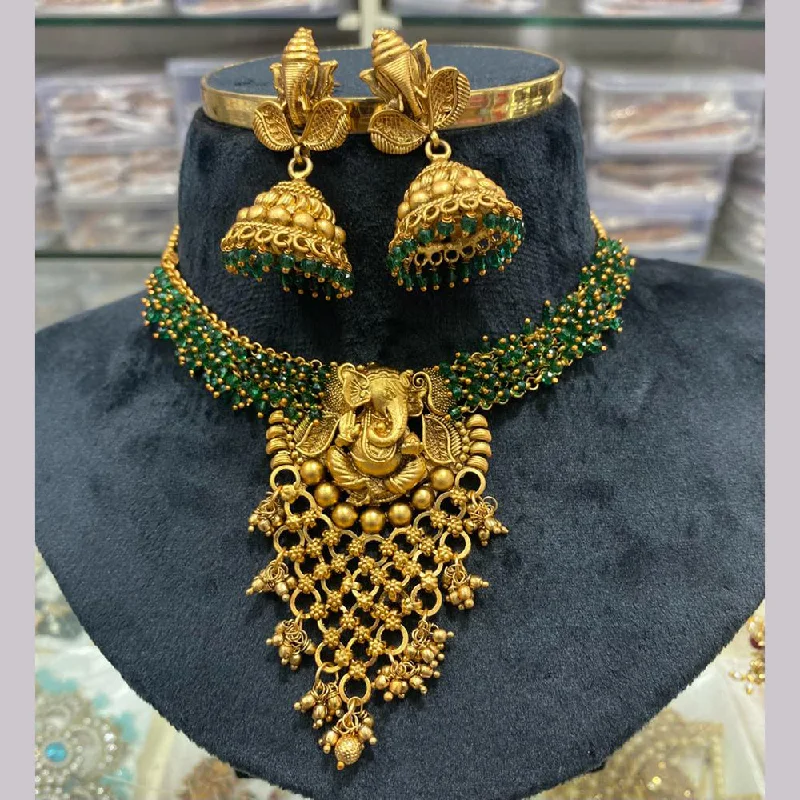 rhinestone ring necklaces for women-Manisha Jewellery Gold Plated Temple Necklace Set