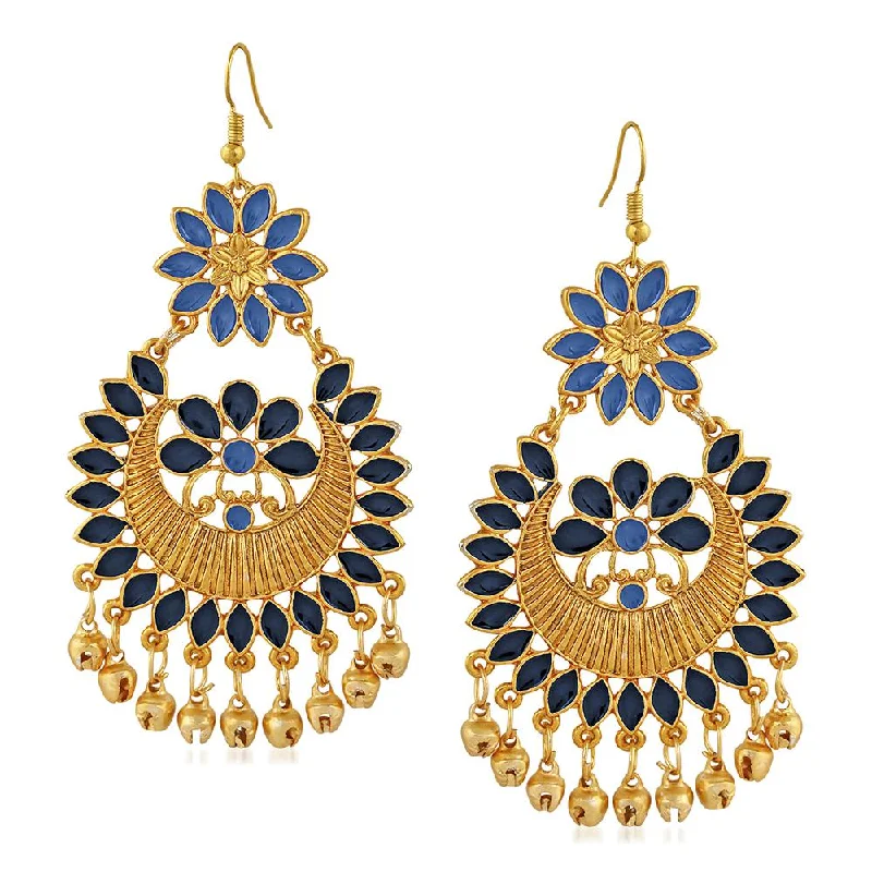 cubic zirconia earrings for women-Mahi Blue Meenakari Work Floral Dangler Earrings with Ghungroo for Women(VECJ100217Blu)