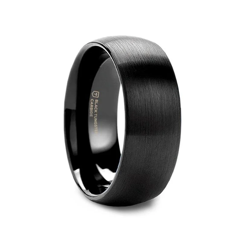 heart-shaped engagement rings for women-RAIDER Domed Brush Finished Black Tungsten Wedding Band - 2mm - 12mm