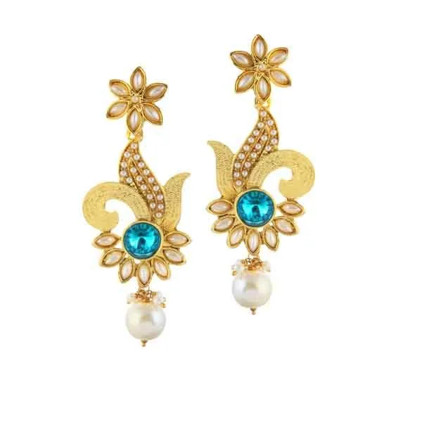 delicate earrings for women-Kriaa Blue Austrian Stone Gold Plated Pack Of 6 Dangler Earrings - 1305740