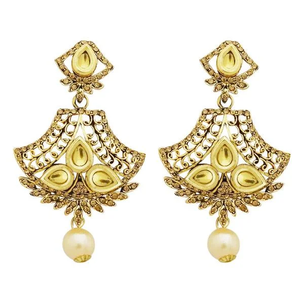 rose gold earrings for women-Jheel Stone Gold Plated Pearl Drop Dangler Earrings - 2900238A