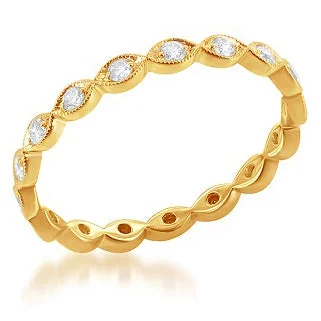 heirloom engagement rings for women-Diamond Leaf Eternity Milgrain Wedding Band Ring in 14K Yellow Gold