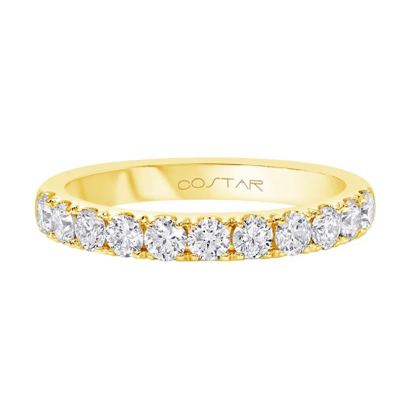 geometric engagement rings for women-CLASSIC YELLOW GOLD WEDDING BAND WITH 11 DIAMONDS, .75 CT TW