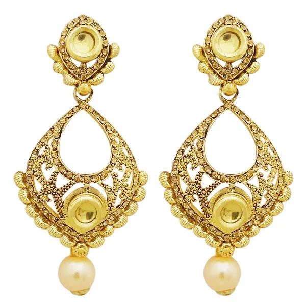 bar earrings for women-Jheel Austrian Stone Pearl Drop Dangler Earrings - 2900217A