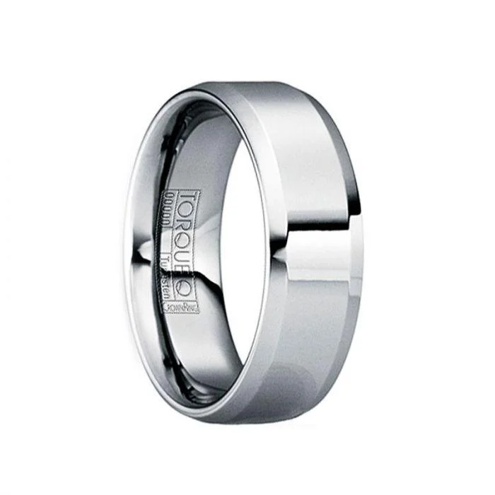 antique style engagement rings for women-MARTIALIS Beveled & Raised Tungsten Wedding Band with Polished Finish - 6mm & 8mm