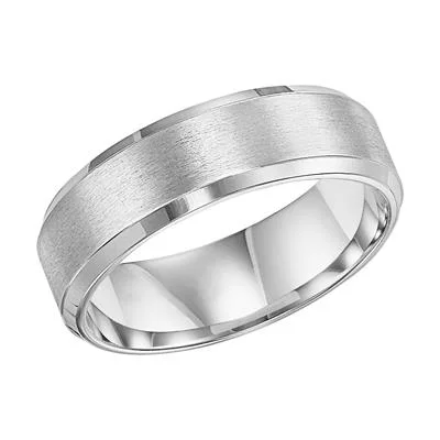 oval engagement rings for women-Gents Flat Bevel Edge Carved Wedding Band